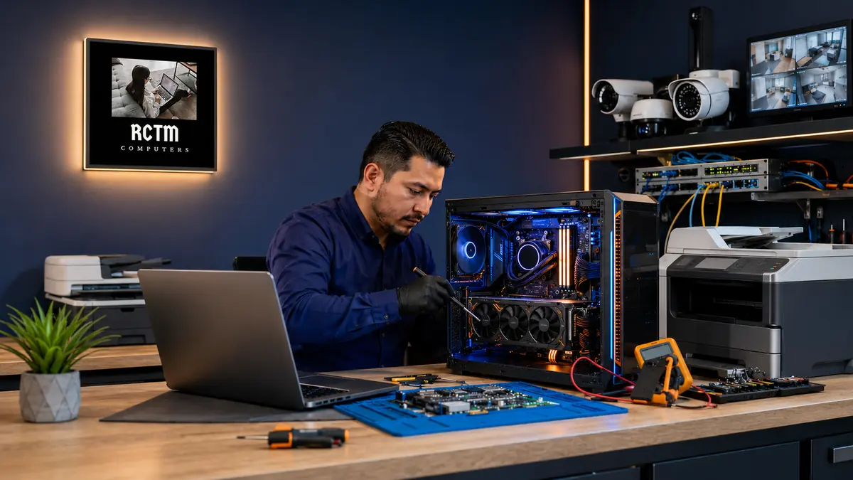 Técnico reparando computadora gamer en servicio técnico RCTM COMPUTERS en Zapopan